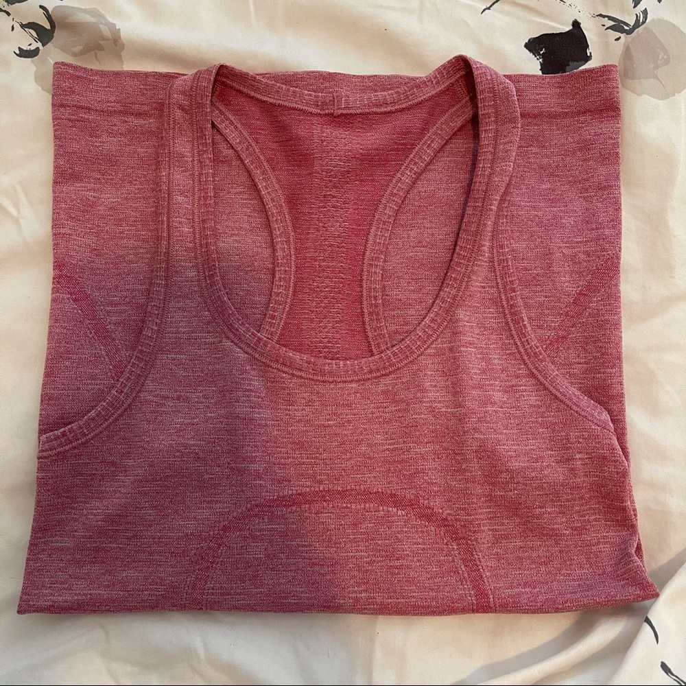 Pink glitter Lululemon Swiftly Tech tank